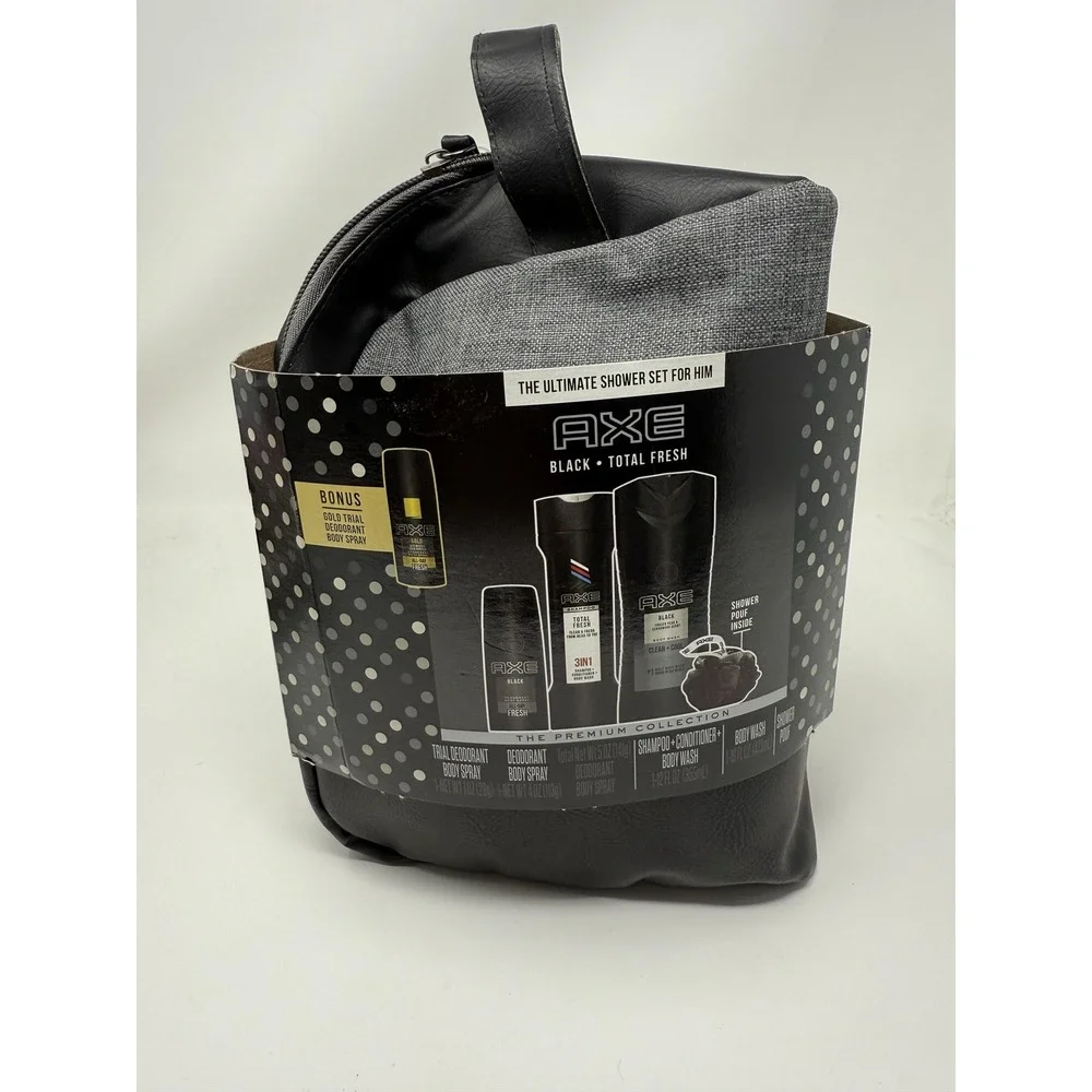 AXE Black Total Fresh Ultimate Shower Gift Set For Him Deodorant Body Wash Bag